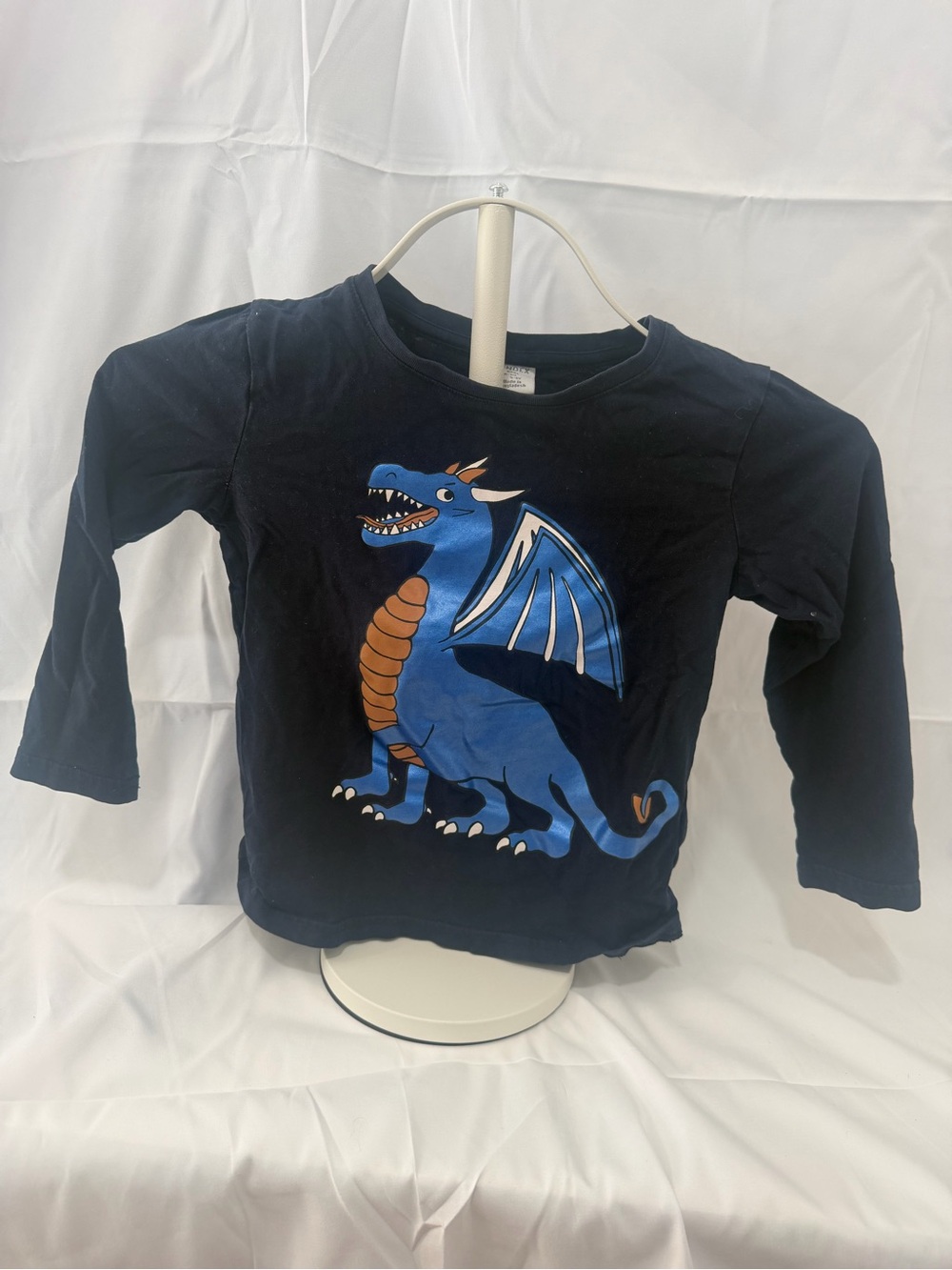 Boys Navy Blue Dragon Print Long Sleeve Tee